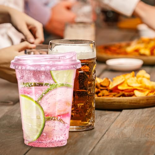 12oz Disposable Stemless Glasses With Strawless Sip Lids,PET Solo Disposable Cups ,Party Clear Plastic Wine Glasses for Pa...