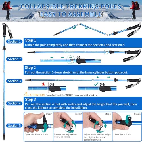 Single Trekking Pole | 7075 Aluminum Anti-Shock, Ultralight, Adjustable & Collapsible Hiking Stick