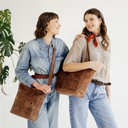 BERLINER BAGS Vintage Leather Shoulder Bag Verona, Large Handbag for Women - Brown
