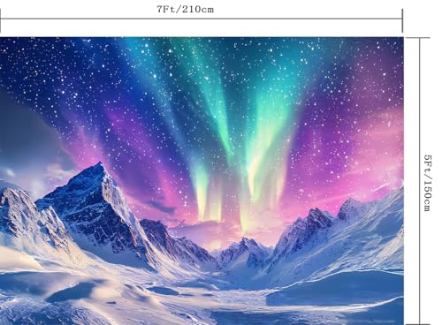 PONNYC Winnter Snow Northern Lights Backdrop Colorful Aurora Borealis Natural Scenery Snow Mountains View Night Starlit Ph...