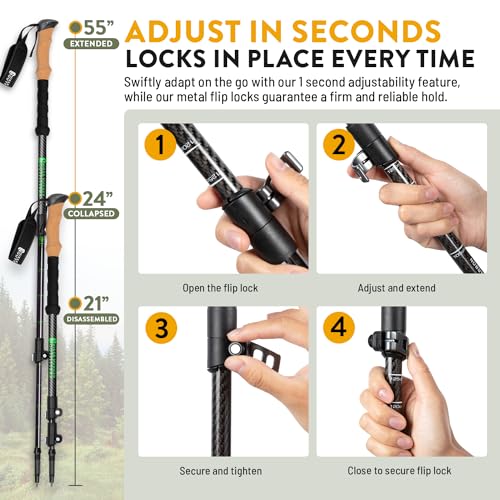 Premium Foldable & Collapsible Trekking Poles by USA Brand – Ultra Strong Lightweight Hiking Poles – 3K Black 100% Carbon ...