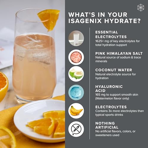 Isagenix Hydrate - Superior Hydration with 1625+ mg of Essential Electrolytes - No Added Sugar - Orange Flavor - 0.1 oz St...