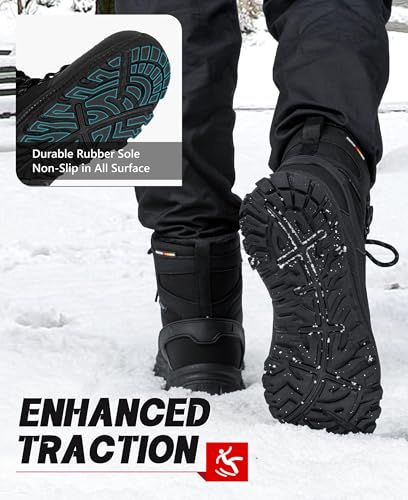 R CORD Snow Boots for Men Non-slip Waterproof Insulated Mens Snow Boots Mens Winter Boots Hiking Boots Ankle for Outdoor A...