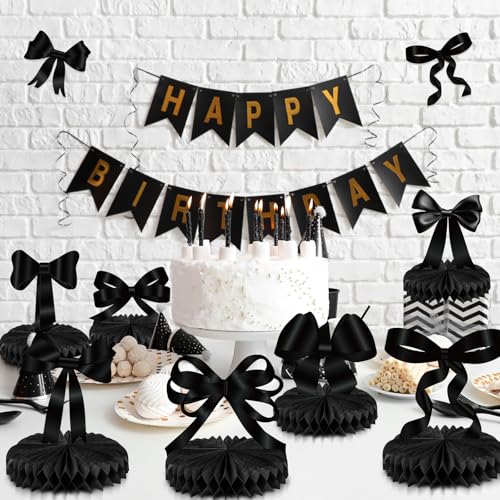 Containlol 9 Pcs Black Bow Birthday Party Decorations Bow Honeycomb Centerpieces Coquette Party Table Decorations Coquette...