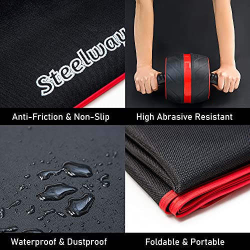 steelway Exercise Mat for AB Roller AB Mat Thin of Large, Picnic Blanket Waterproof, Black Long Foldable Workout Oxford Po...