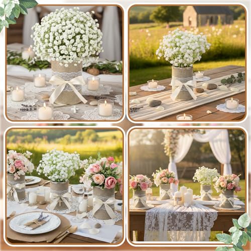 Teecyhooo 6 Pcs Valentines Day Centerpieces Metal Vases Table Decor with Bow Farmhouse Metal Flower Vase 4.7 x 3 Inch Vale...