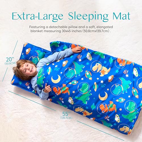 JOIEDOMI Toddler Sleeping Bag for Kids 55''x30'' Nap Mat with Removable Pillow and Minky Blanket for Toddler Ages 3-7 Roll...
