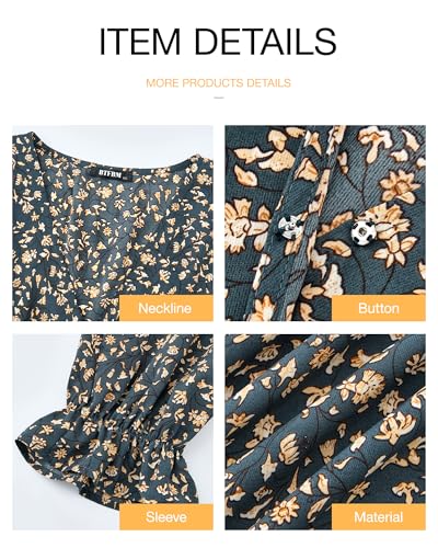 BTFBM Womens Dresses Spring Clothes 2026 V Neck Floral High Waist Ruffle Wedding Guest Cocktail Boho Long Sleeve Dress