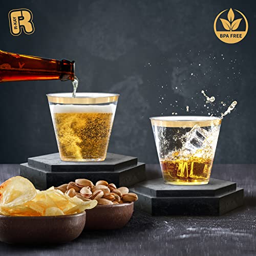 R-kay 100 Pack Gold Plastic Cups For Party - Plastic Cups 9 oz - Party Cups Disposable - Premium Heavy Duty Gold Cups - Di...
