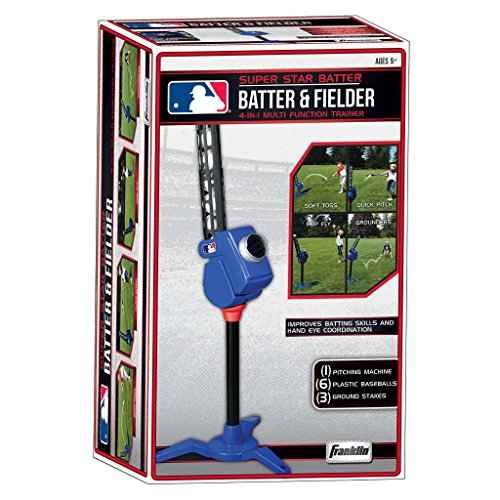 Franklin Sports Baseball Pitching Machine - Adjustable Baseball Hitting & Fielding Practice Machine For Kids - with 6 Baseballs - Great For Practice,Blue, Small