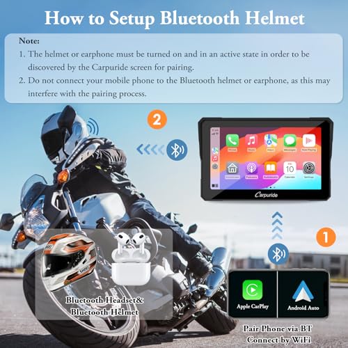 Carpuride W702 for Motorcycle, 7 inch Waterproof Touchscreen, Portable Carplay/Android Auto GPS Navigation for Motorbike, ...