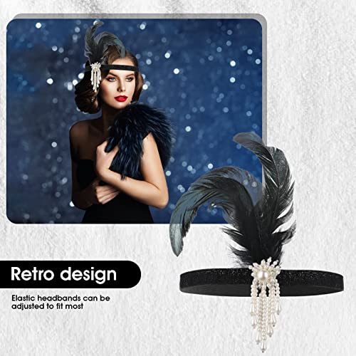 WLLHYF 1920s Flapper Headband, Feather Headwear Headpiece Black Head Wear 1920s Fashion Bling Rhinestone Hair Accessories ...