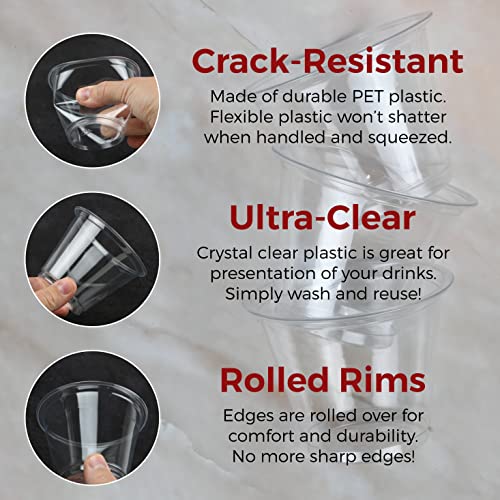 NYHI 100 Pack 9 oz Clear Plastic Cups Disposable Cocktail Bulk Wine Cups for Drinks Punch Champagne Dessert Essential Part...