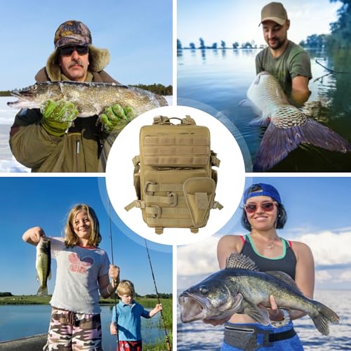 Small Tactical Fishing Tackle Backpack with Removable Plier Holder & Rod Holders Storage Fishing Gear and Equipment Tackle...