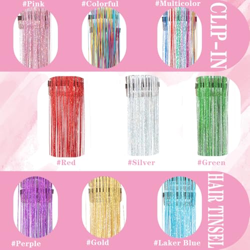 Hair Tinsel 12 Pcs Clip in Hair Tinsel Kit for Girls 22 Inch Glitter Fairy Tinsel Hair Extensions Colorful Heat Resistant ...