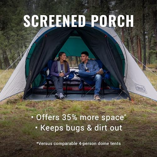 Coleman Weatherproof 4-Person Cabin Tent with Screened Porch, Screen Room Adds 35% More Space, Rainfly Included, 10-Minute...