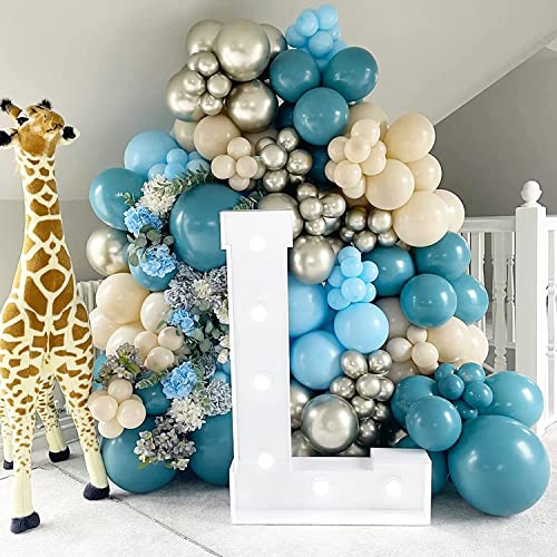 Dusty Blue Balloons Garland Kit, Fog Blue Royal Blue Pastel Blue Sand White Metallic Gold latex Balloons for Bridal Shower...