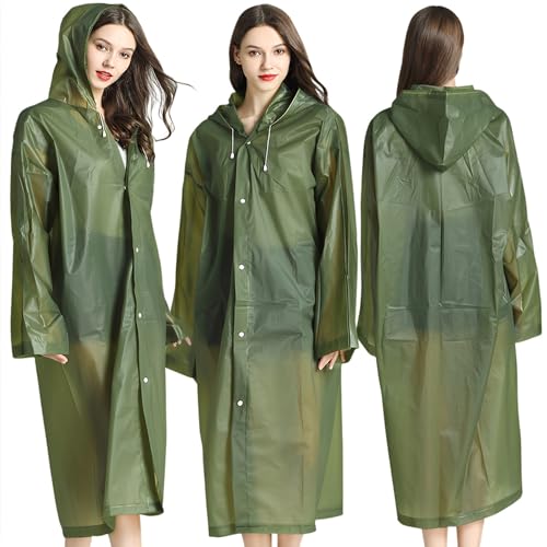 Cosowe Rain Ponchos for Adults Reusable, 2 Pcs Raincoats Emergency for Women Men with Hood and Drawstring