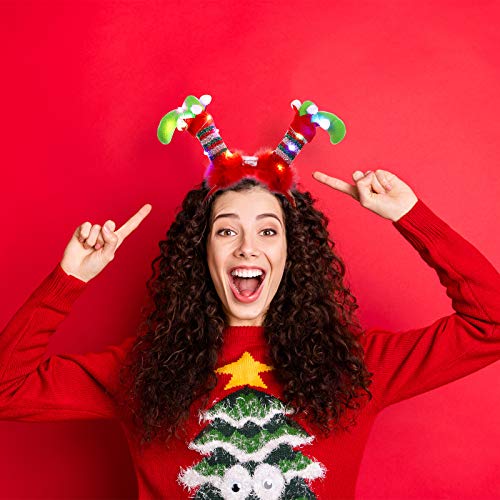 URATOT 3 Pack Christmas LED Headbands Christmas Tree Costume Headwear Elves Hair Hoop for Xmas Party Supplies