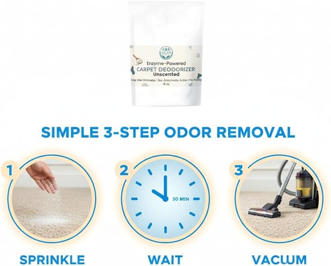 Enzyme-Powered Carpet Deodorizer (Powder) - Unscented | Natural Pet Odor Eliminator | Bio-Enzymatic Formula, Premium Performance, Eco Friendly | 16 oz