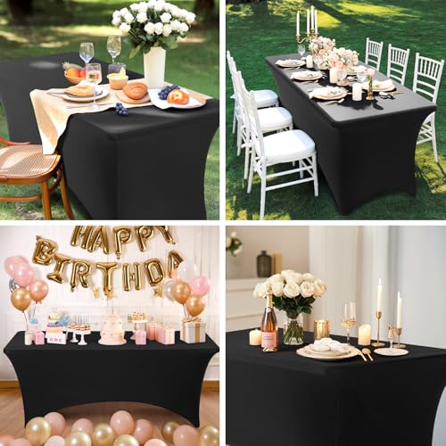 Dovov 6ft Folding Table with Black Table Cloth Indoor, Foldable Desk with HDPE Tabletop, Safety Locks, Easy to Carry and S...