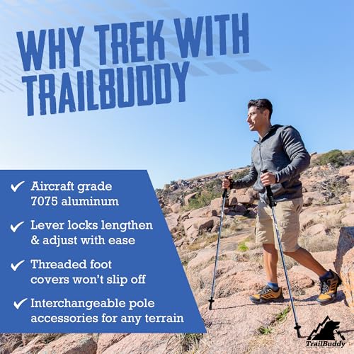 TrailBuddy Foldable Trekking Poles – Ultralight 7075 Aluminum, EVA & Cork Grip Collapsible Hiking Poles – Lightweight Adju...