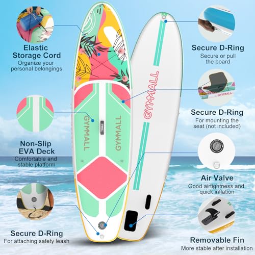 GYMMALL Paddle Board, Inflatable Stand Up SUP Paddle Boards for Adults & Youths of All Skill Levels, Wide & Non-Slip Deck ...
