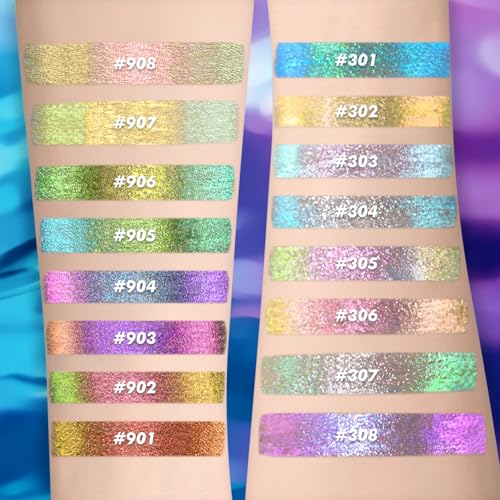 CHARMACY Chameleon Glitter Liquid Eyeliner, Metallic Shade Color Shift Eye Liner, Highly Pigmented, 24H Long-Lasting, Wate...
