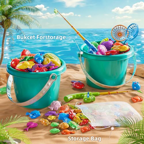 NIPLOOOW Pool Fishing Toys Games, Water Table Bathtub Toy with Inflatable Pool Pole Rod Net Plastic Floating Fish, Birthda...