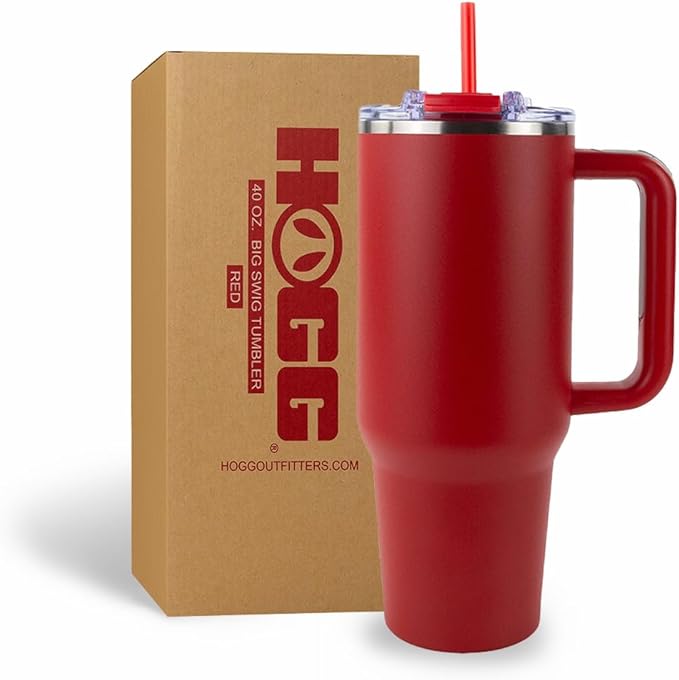 Hogg Big Swig 40 oz Tumbler with Handle and Straw - Red, 40oz Insulated Stainless Steel, Water Tumbler with Straw, Water C...