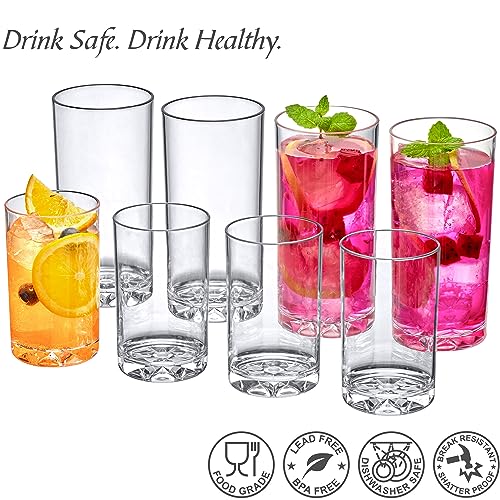Amazing Abby Liberty 10-Ounce and 16-Ounce Tumblers (Set of 8), Drinking Glasses, Reusable Cups, BPA-Free, Shatter-Proof, ...