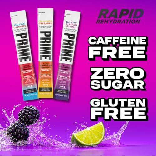 Prime Electrolyte Sticks with Rapid Rehydration Sticks Variety Pack – 3 Flavors 15 Powder Packets for Instant Hydration |...