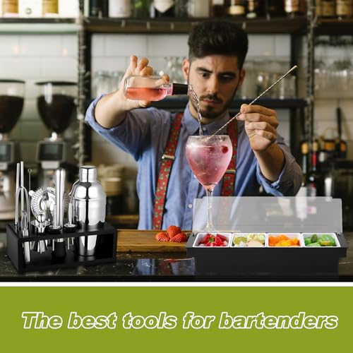 Mifoci 23 Pcs Bartender Supplies Kit Garnish Tray for Bartenders with Bar Caddy 3 Tier Salt Rimmer 13 Pcs Cocktail Shaker ...