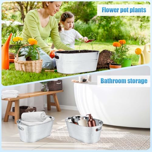 OBTANIM 4 Pack 4 Gallon Galvanized Ice Buckets Metal Champagne Drink Cooler Storage Ice Tub with Carry Handles for Beer Co...
