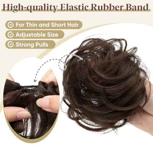 CJL HAIR 2PCs Small Cute Messy Bun Hair Piece for Thin Hair Women Mini Synthetic Curly Bun Scrunchies Updo Hairpieces Cream Blonde