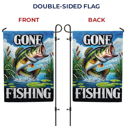 America Forever Gone Fishing Bass Garden Flag, 12.5 x 18 inch Double Sided, Lake Adventure Banner, Outdoor Fishing Decor, ...