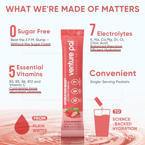 Venture Pal Sugar Free Electrolytes Powder Packets - Liquid Daily IV Hydration Packets | Instantly Hydrating & Party Recov...