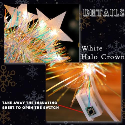 Aceorna Light Up Stars Headbands LED Glowing Halo Crowns Glitter Costume Halo Headband White Luminous Headpiece for Women