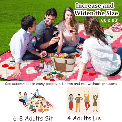 Poedist Extra Large Picnic Blanket Waterproof,80"x 80"Foldable Machine Washable Beach Blanket,Outdoor Blanket for 6-8 Adul...