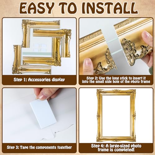 Large Photo Booth Props 32 x 24 Inch Gold Picture Selfie Frame Vintage Photo Frame Creative Friends Party Photo Props Acce...