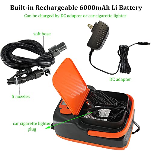 6000mAh Rechargeable SUP Air Pump Electric Compressor Max 16PSI Air Inflator + Deflator for Stand Up Paddle Board,Inflatab...