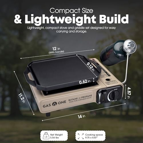 GasOne GS-3400P-KIT Propane or Butane Gas Stove with Flat Top Griddle Included – Dual Fuel Propane Grill Tent Stove Burner...