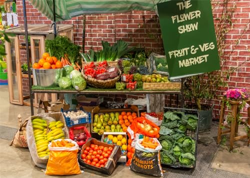 CORFOTO Grocery Store Fruits Backdrop 5x3ft Fresh Fruit Shelves Organic Food Vegetables Photography Background for Farm Ma...