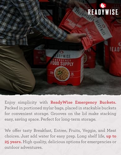 ReadyWise Emergency Food Supply - 144 Servings Freeze Dried Powdered Eggs Bucket, Protein Meals, Survival Food, Backpackin...
