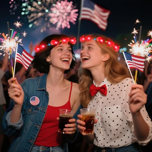 YOFOBU 24PCS LED Flower Crown,Red Light Up Flower Headband for Women,Glow in The Dark Flower Wreath Crowns for Weddings,Br...
