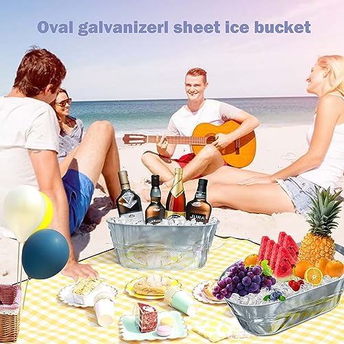 4 PCS 3 Gallon Galvanized Tub Champagne Bucket with Carry Beer Drink Storage Cooler Metal Beverage Ice Tub Galvanized Ice ...