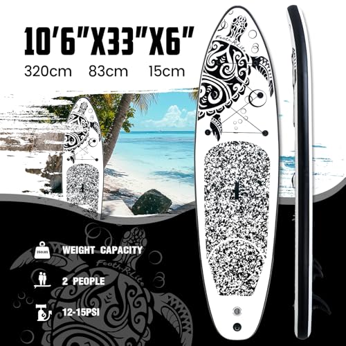 FEATH-R-LITE Inflatable Ultra-Light 10'×30''/10'6''×33'' Stand Up Paddle Board for All Skill Levels with Premium SUP Paddl...