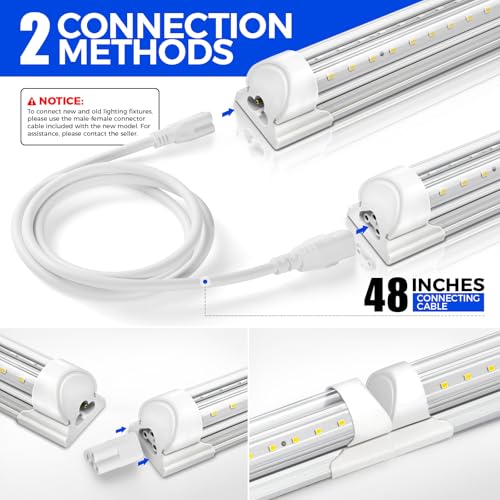 Barrina T8 LED Shop Light 4FT, 40W 5500LM 5000K, Clear Cover, Garage Lights Ceiling, V-Shape LED Light Fixture, Work Shop ...