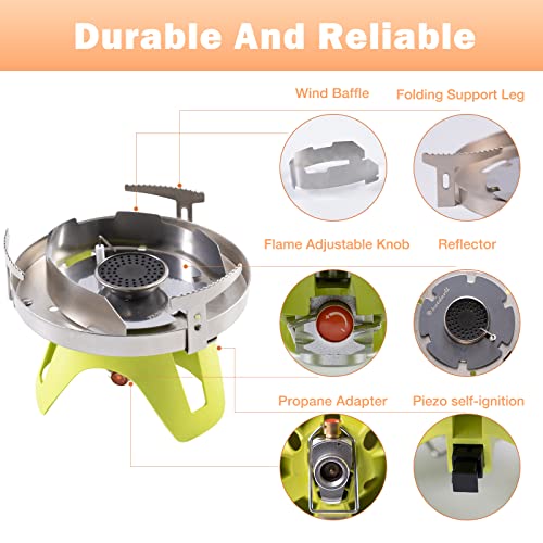 Hotdevil Bottletop Propane Camping Stove Portable 1-Burner Adjustable Stove with Wind Baffles Pressure Regulator equivalen...