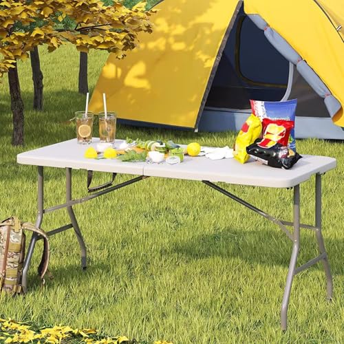 Kashi Home Folding Table 6 Ft Foldable Table, Portable Heavy Duty with Lock & Carrying Handle, Indoor Outdoor Use, Perfect...